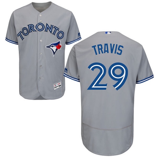 Men's Majestic Toronto Blue Jays #29 Devon Travis Grey Road Flex Base Authentic Collection MLB Jersey