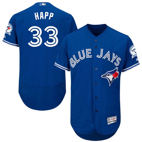 Men's Majestic Toronto Blue Jays #33 J.A. Happ Blue Alternate Flex Base Authentic Collection MLB Jersey