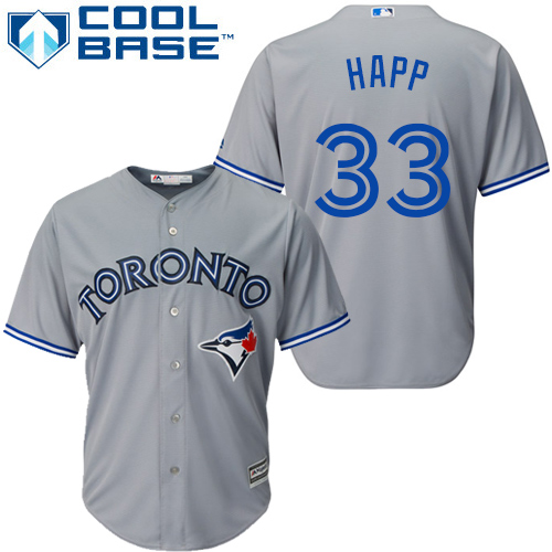 Men's Majestic Toronto Blue Jays #33 J.A. Happ Replica Grey Road MLB Jersey