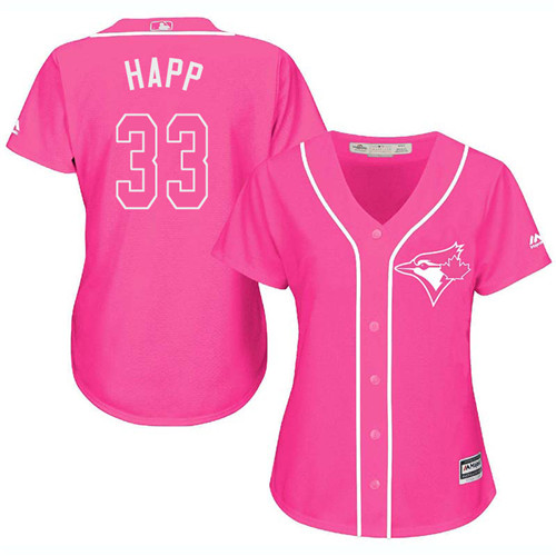 Women's Majestic Toronto Blue Jays #33 J.A. Happ Authentic Pink Fashion Cool Base MLB Jersey