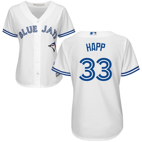 Women's Majestic Toronto Blue Jays #33 J.A. Happ Authentic White Home MLB Jersey