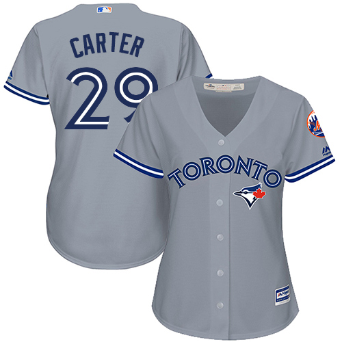 Women's Majestic Toronto Blue Jays #29 Joe Carter Replica Grey Road MLB Jersey