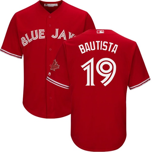 Men's Majestic Toronto Blue Jays #19 Jose Bautista Replica Scarlet Alternate Cool Base MLB Jersey