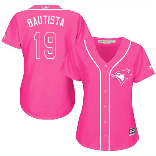 Women's Majestic Toronto Blue Jays #19 Jose Bautista Authentic Pink Fashion Cool Base MLB Jersey