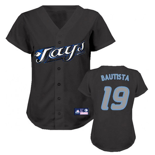 Women's Majestic Toronto Blue Jays #19 Jose Bautista Replica Black MLB Jersey