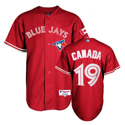 Women's Majestic Toronto Blue Jays #19 Jose Bautista Replica Red Canada Day MLB Jersey
