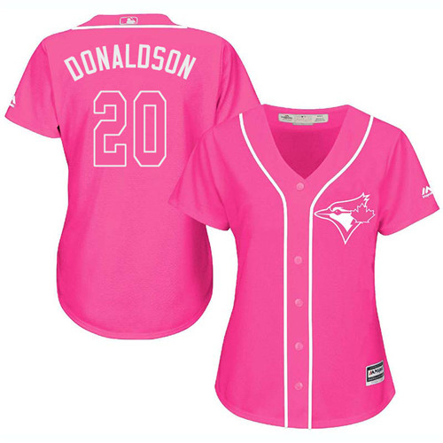 Women's Majestic Toronto Blue Jays #20 Josh Donaldson Replica Pink Fashion Cool Base MLB Jersey