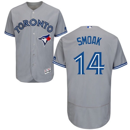 Men's Majestic Toronto Blue Jays #14 Justin Smoak Grey Road Flex Base Authentic Collection MLB Jersey