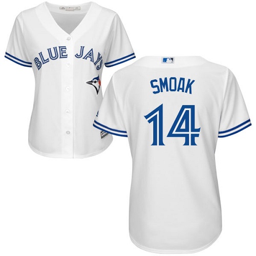 Women's Majestic Toronto Blue Jays #14 Justin Smoak Authentic White Home MLB Jersey