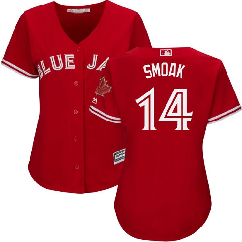 Women's Majestic Toronto Blue Jays #14 Justin Smoak Replica Scarlet Alternate MLB Jersey