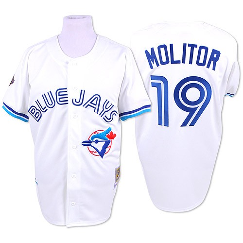 Men's Mitchell and Ness Toronto Blue Jays #19 Paul Molitor Replica White Throwback MLB Jersey