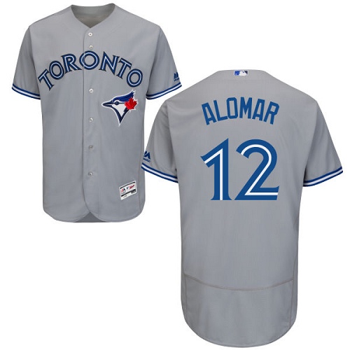 Men's Majestic Toronto Blue Jays #12 Roberto Alomar Grey Road Flex Base Authentic Collection MLB Jersey