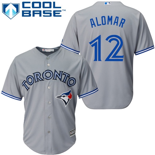 Men's Majestic Toronto Blue Jays #12 Roberto Alomar Replica Grey Road MLB Jersey