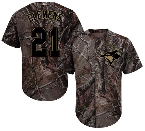 Men's Majestic Toronto Blue Jays #21 Roger Clemens Authentic Camo Realtree Collection Flex Base MLB Jersey