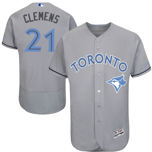 Men's Majestic Toronto Blue Jays #21 Roger Clemens Authentic Gray 2016 Father's Day Fashion Flex Base MLB Jersey