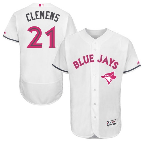 Men's Majestic Toronto Blue Jays #21 Roger Clemens Authentic White 2016 Mother's Day Fashion Flex Base MLB Jersey