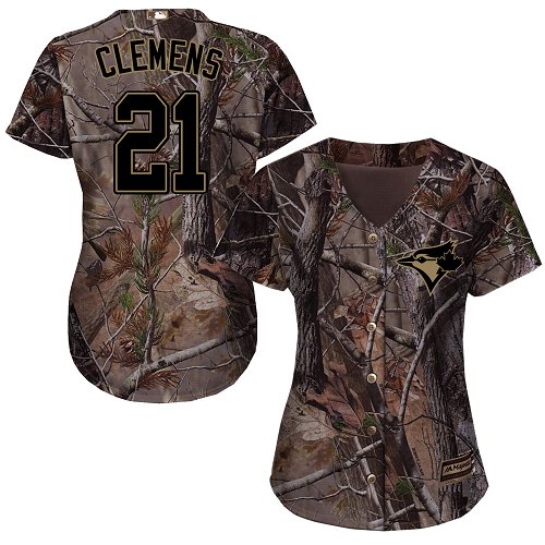 Women's Majestic Toronto Blue Jays #21 Roger Clemens Authentic Camo Realtree Collection Flex Base MLB Jersey