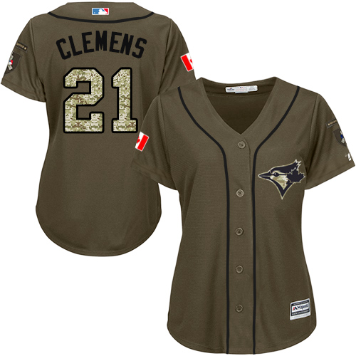Women's Majestic Toronto Blue Jays #21 Roger Clemens Authentic Green Salute to Service MLB Jersey