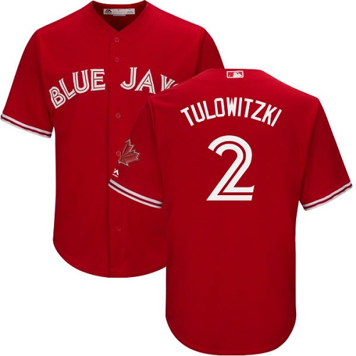 Youth Majestic Toronto Blue Jays #2 Troy Tulowitzki Authentic Scarlet Alternate MLB Jersey