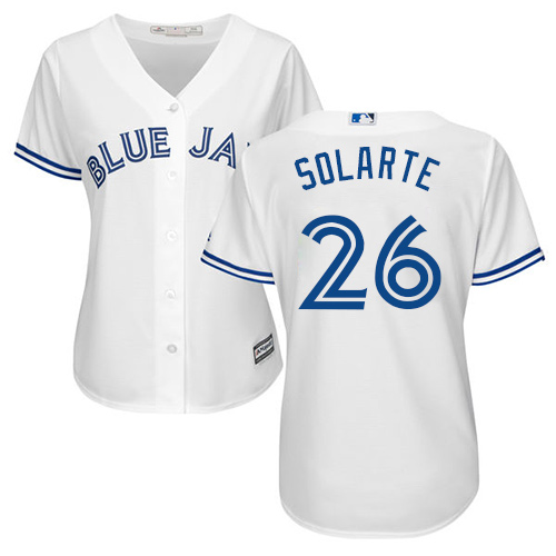 Women's Majestic Toronto Blue Jays #26 Yangervis Solarte Replica White Home MLB Jersey