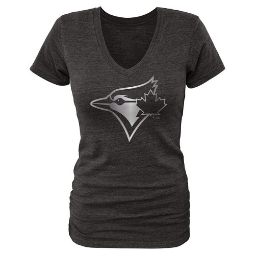 MLB Toronto Blue Jays Fanatics Apparel Women's Platinum Collection V-Neck Tri-Blend T-Shirt - Black