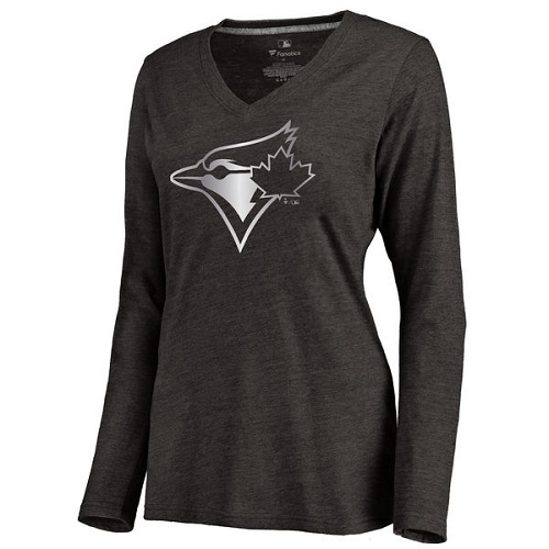 MLB Toronto Blue Jays Women's Platinum Collection Long Sleeve V-Neck Tri-Blend T-Shirt - Black